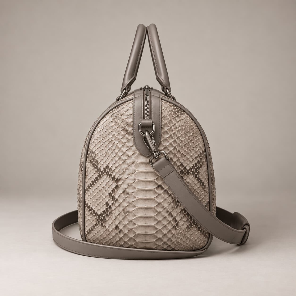 The Dom Bag in Himalayan Grey, side view