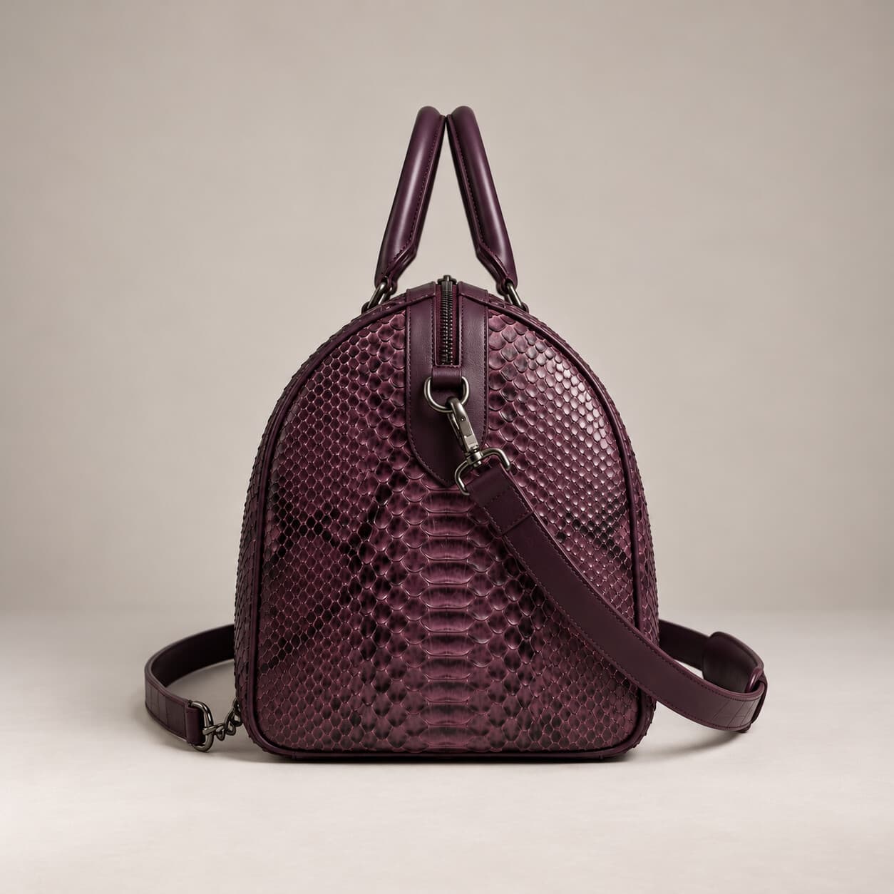 The Dom Bag in Plum, side view